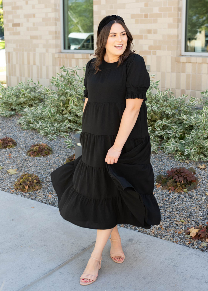 Janessa Tiered Black Dress - Elegant Tiered Dress | Lena Layne