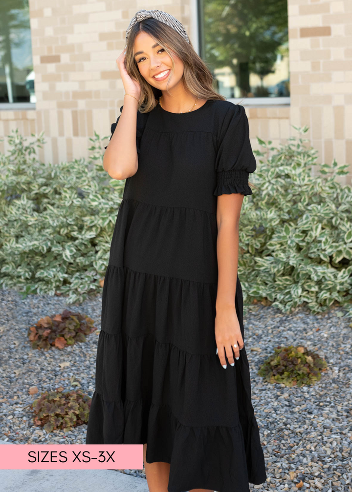 Janessa Tiered Black Dress - Elegant Tiered Dress | Lena Layne