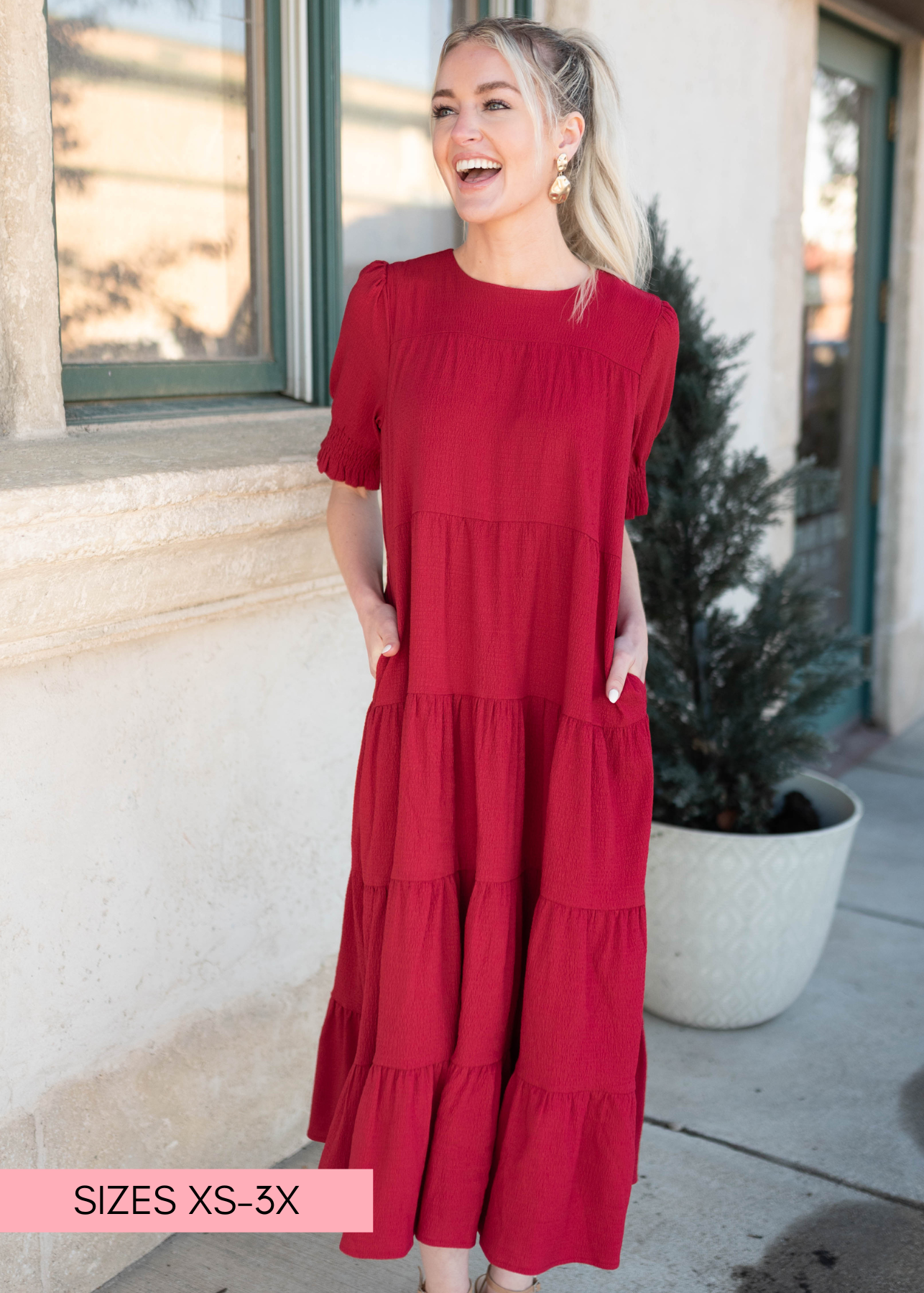 Janessa Tiered Burgundy Dress