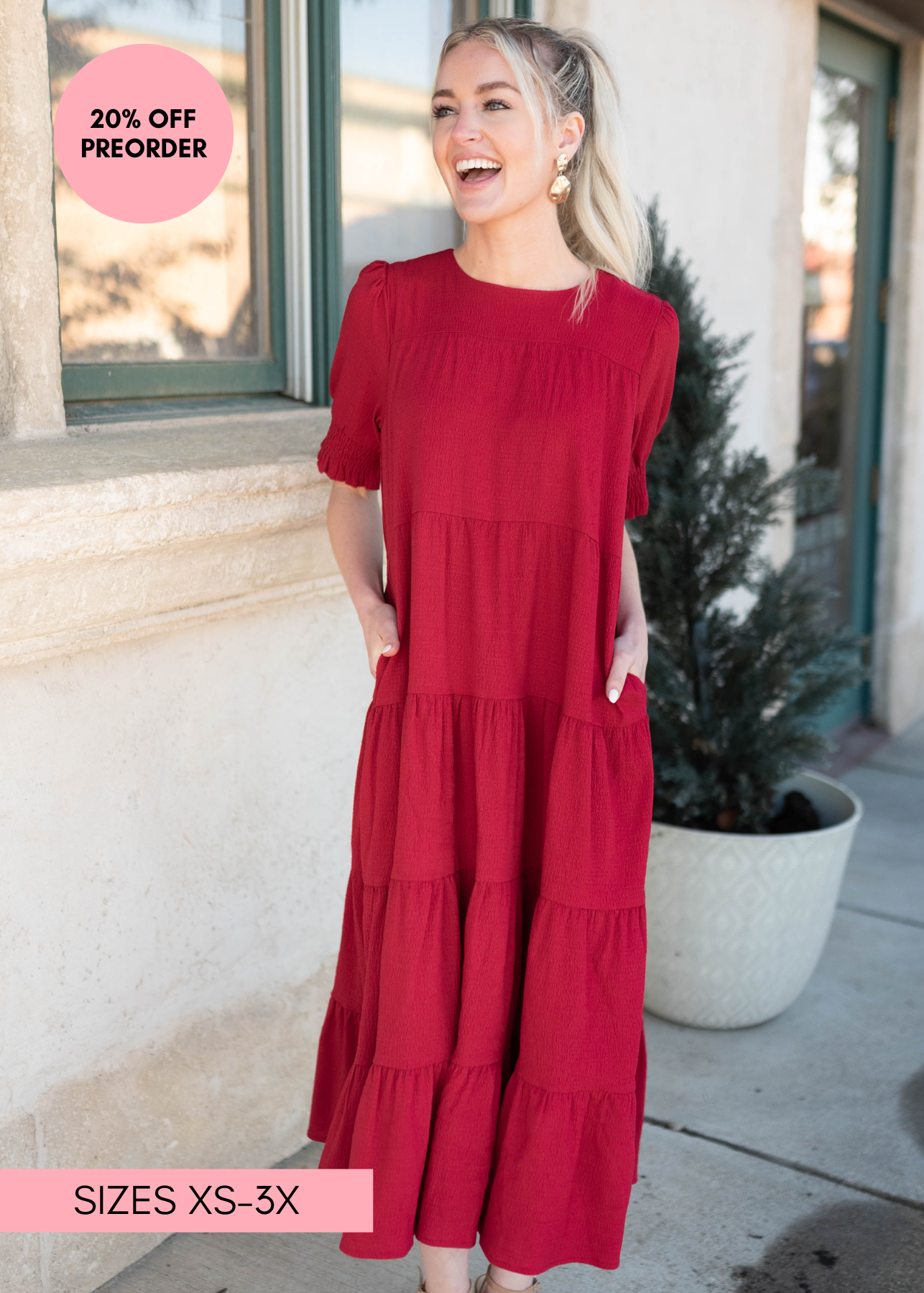 Janessa Tiered Burgundy Dress