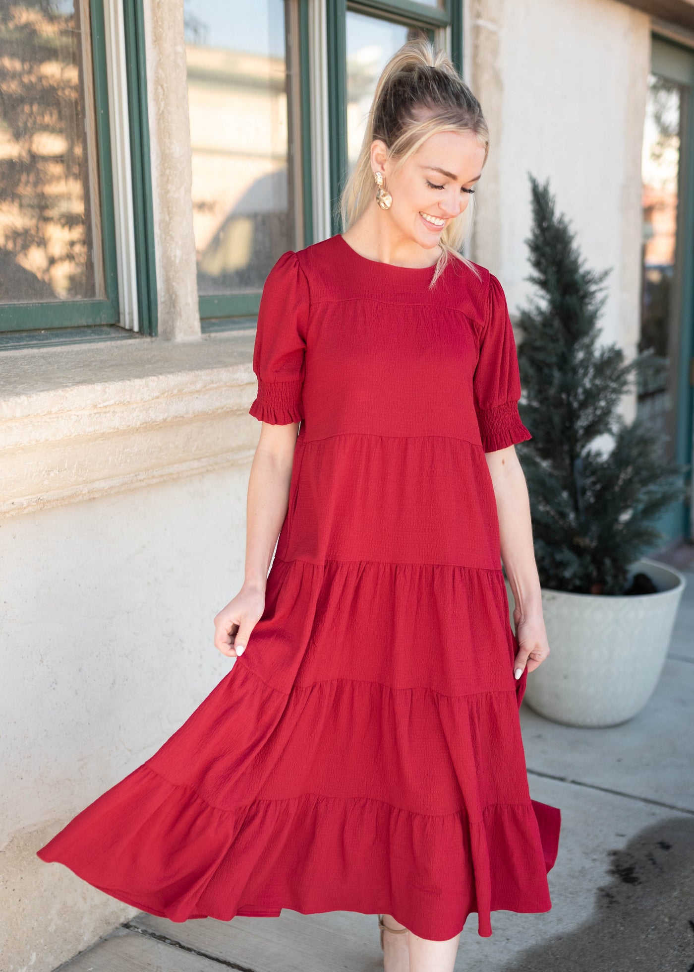 Janessa Tiered Burgundy Dress