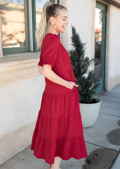 Janessa Tiered Burgundy Dress