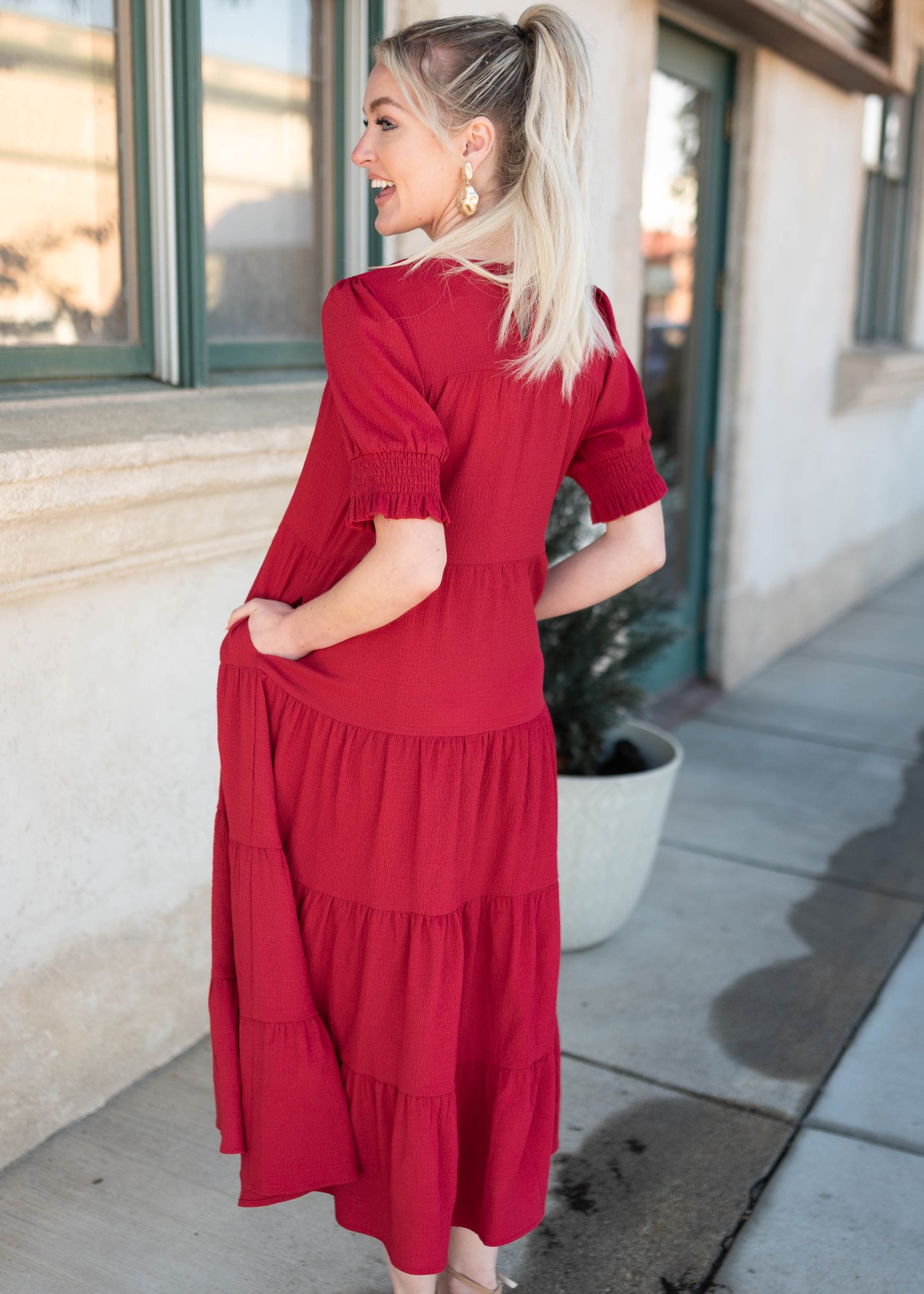 Janessa Tiered Burgundy Dress