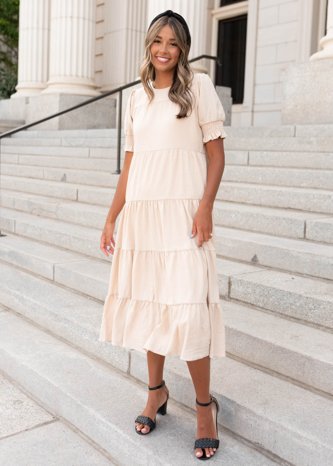 Janessa Tiered Cream Dress - Elegant Dress