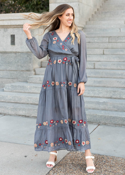 Savanna Charcoal Floral Wrap Dress