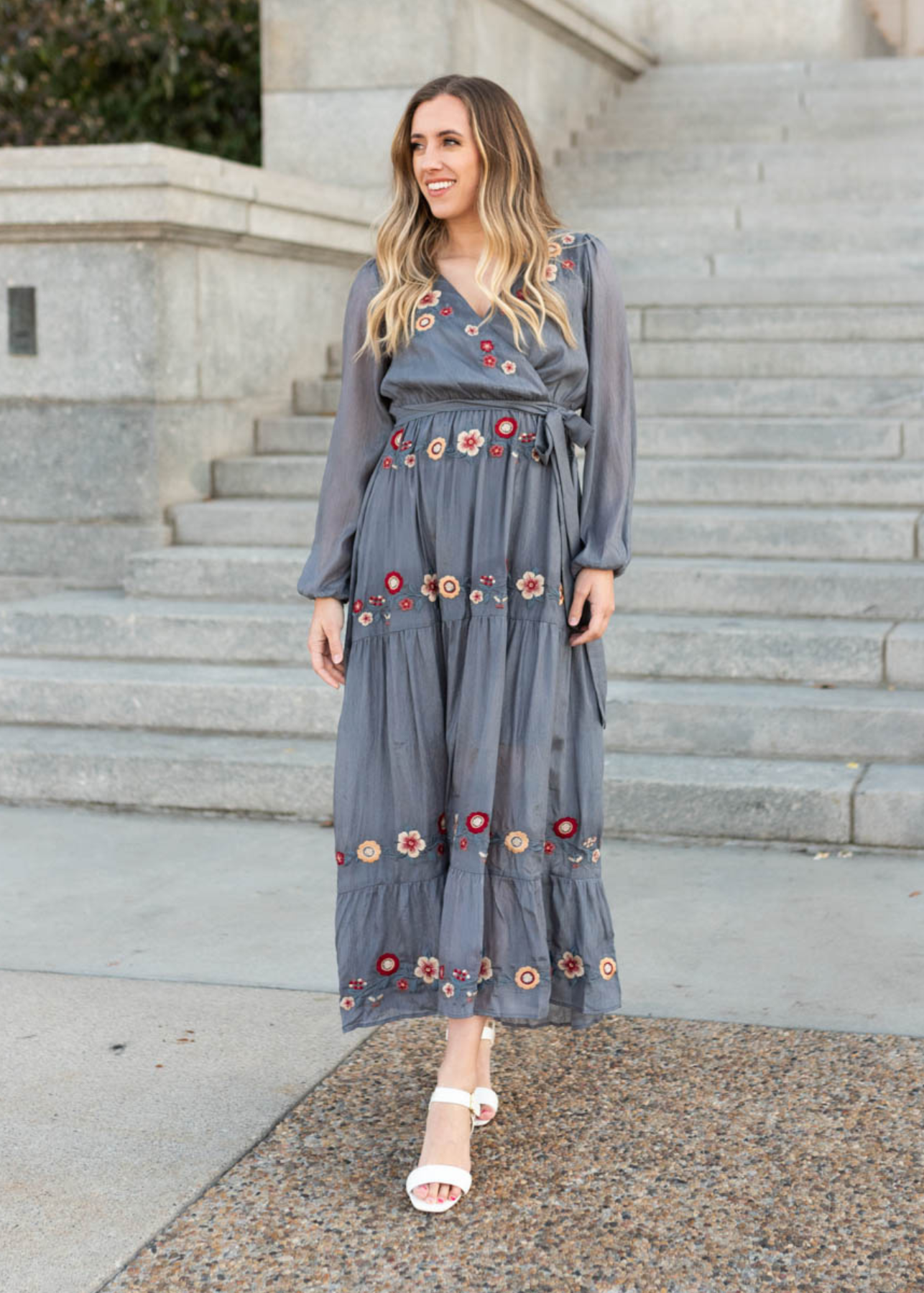 Savanna Charcoal Floral Wrap Dress