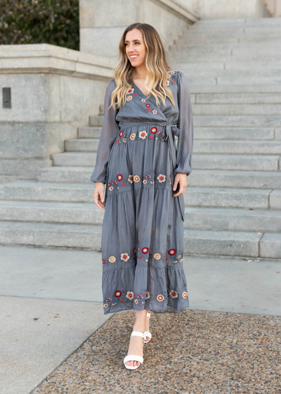 Savanna Charcoal Floral Wrap Dress