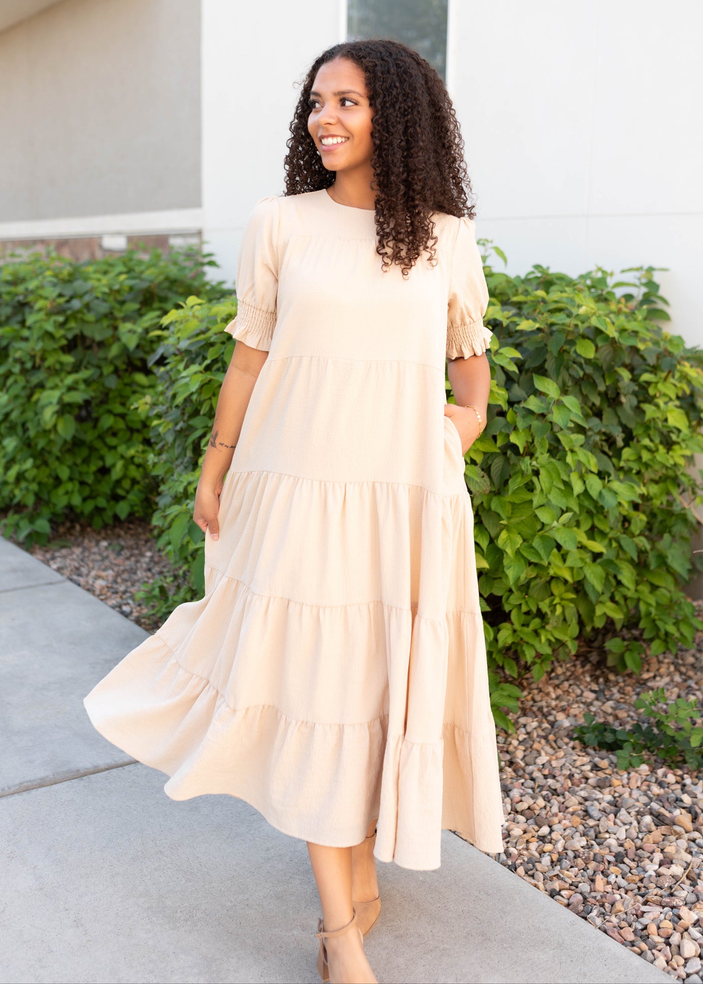 Janessa Tiered Cream Dress