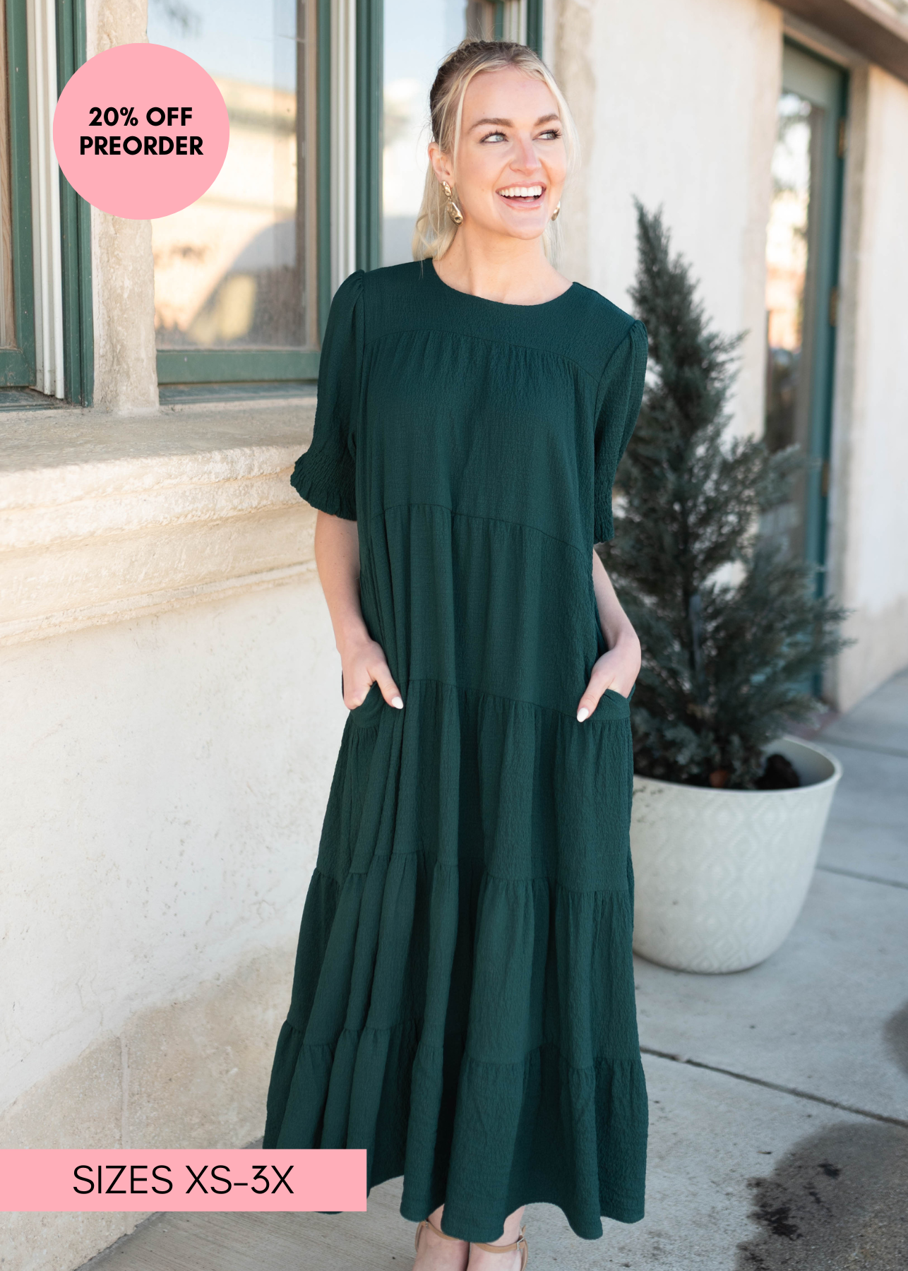Janessa Tiered Dark Green Dress