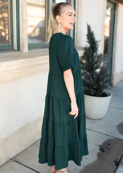 Janessa Tiered Dark Green Dress
