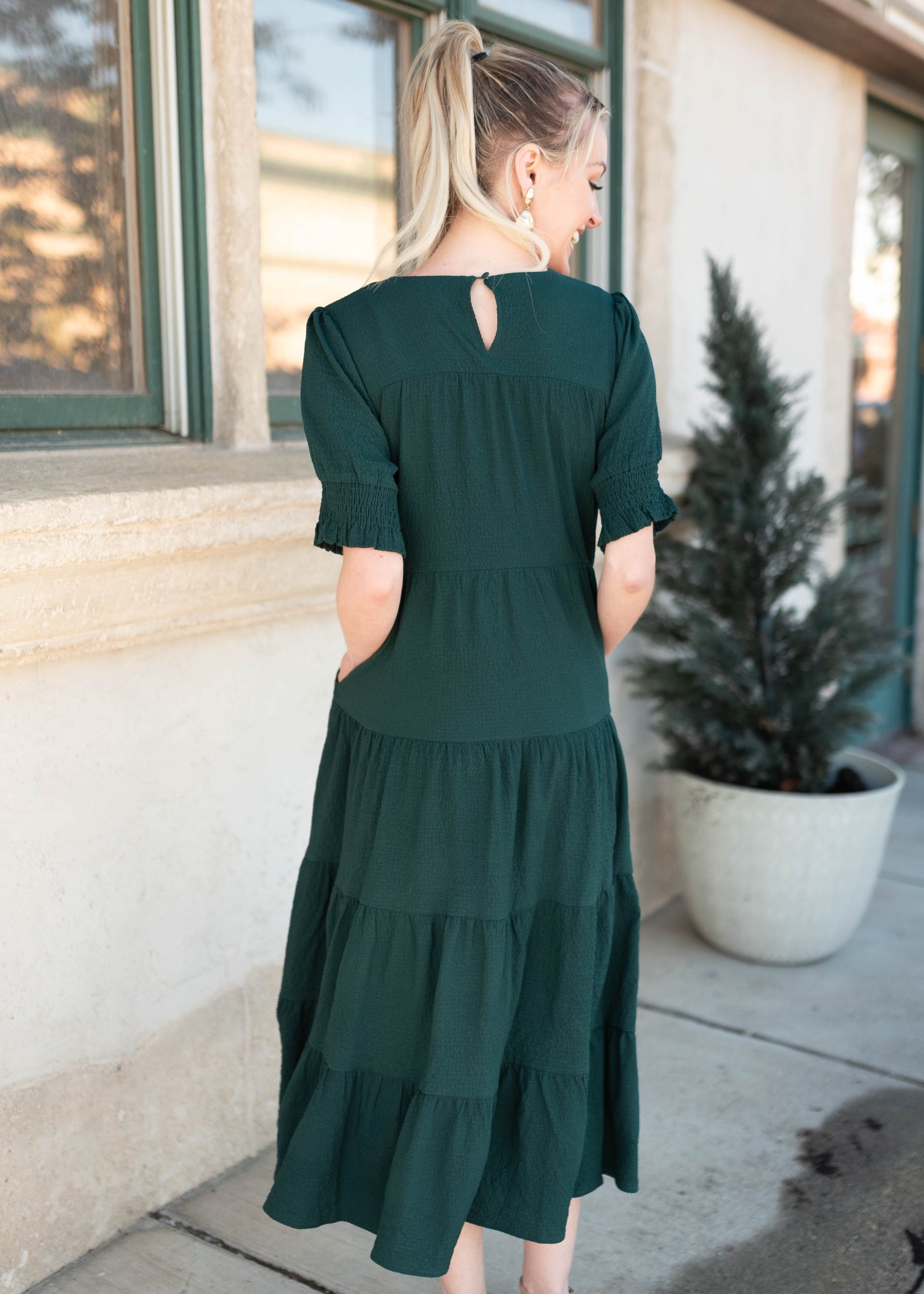 Janessa Tiered Dark Green Dress