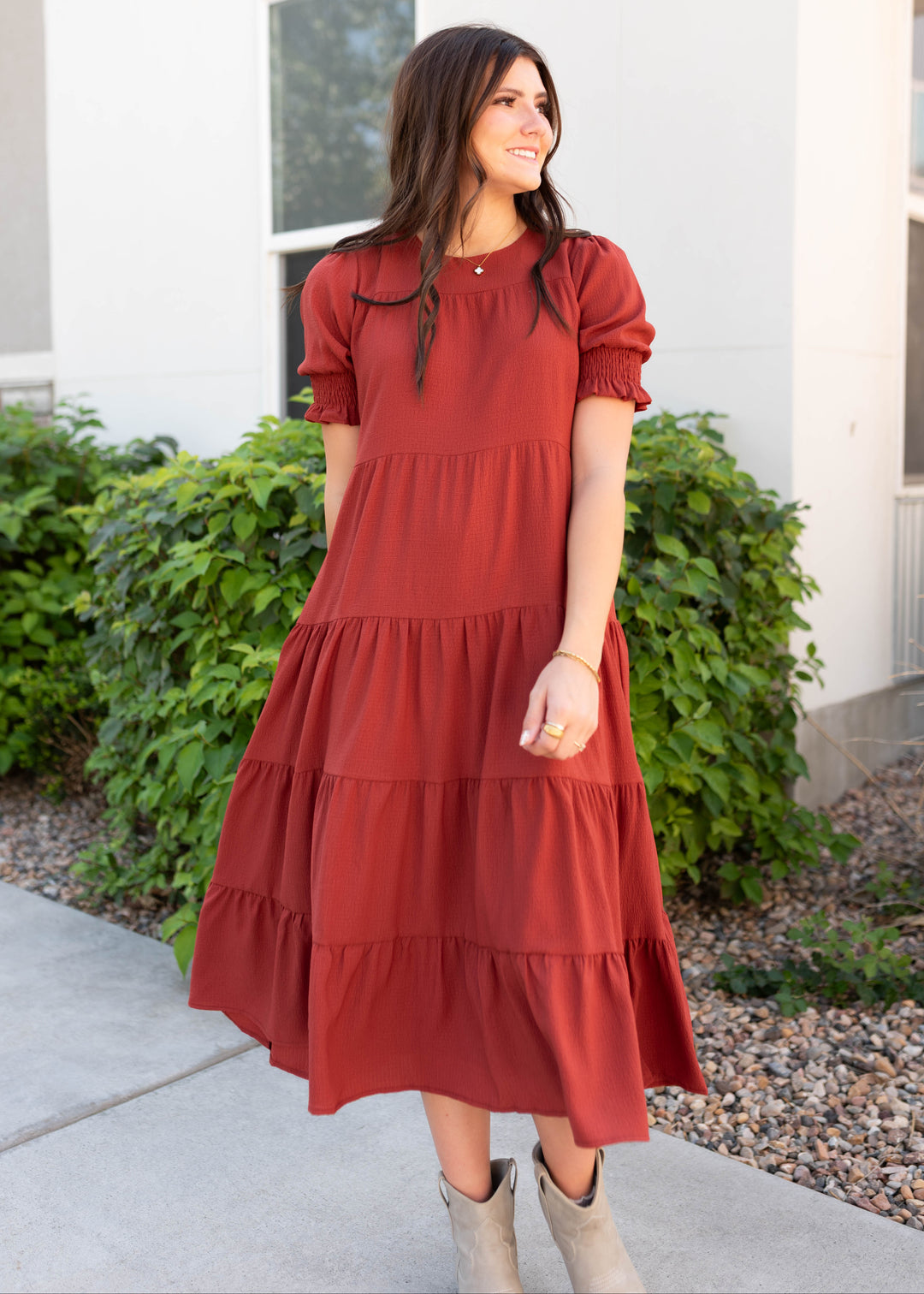 Janessa Tiered Rust Dress - Elegant Dress | Lena Layne