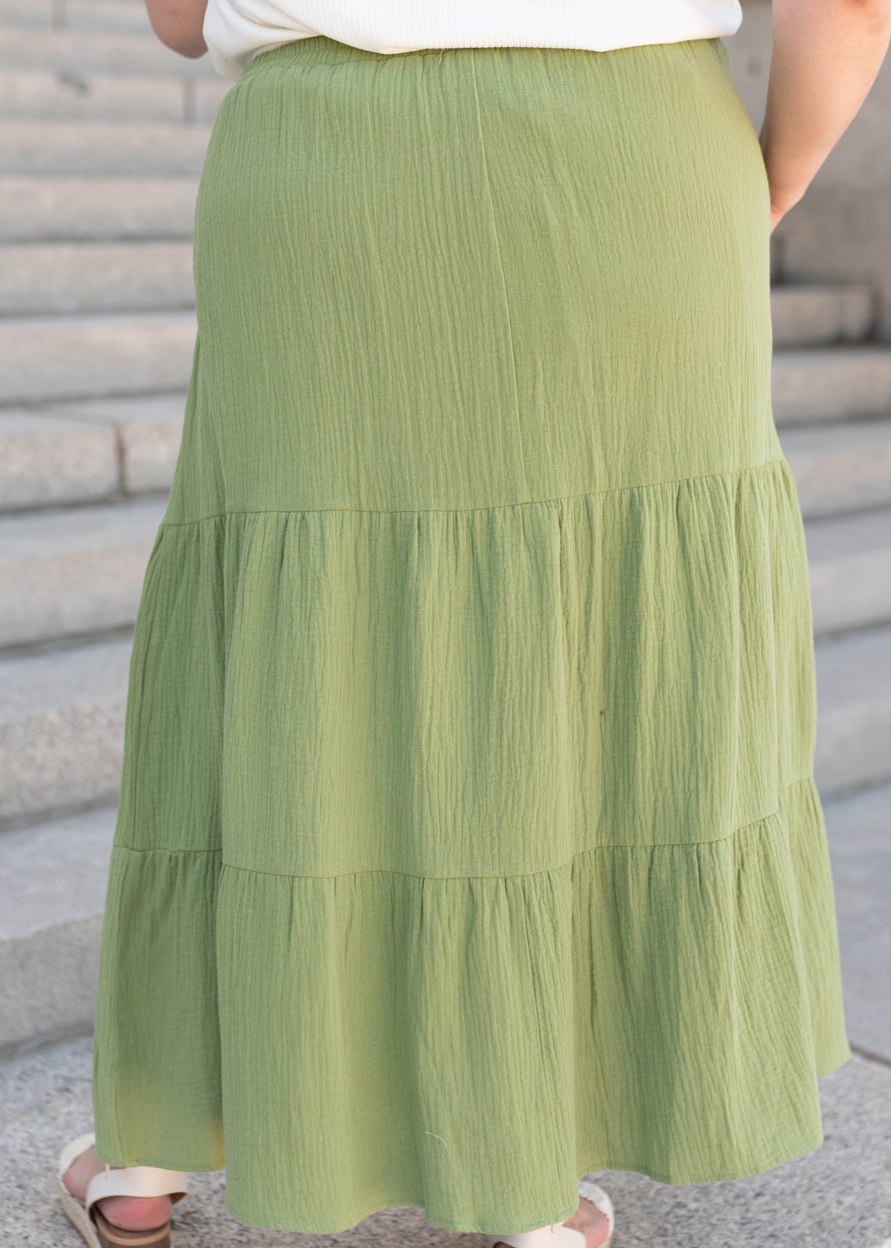 Back view of the light green gauze tiered skirt in plus size