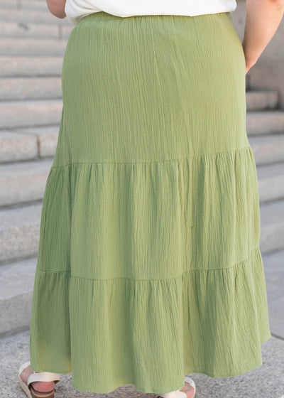 Back view of the light green gauze tiered skirt in plus size