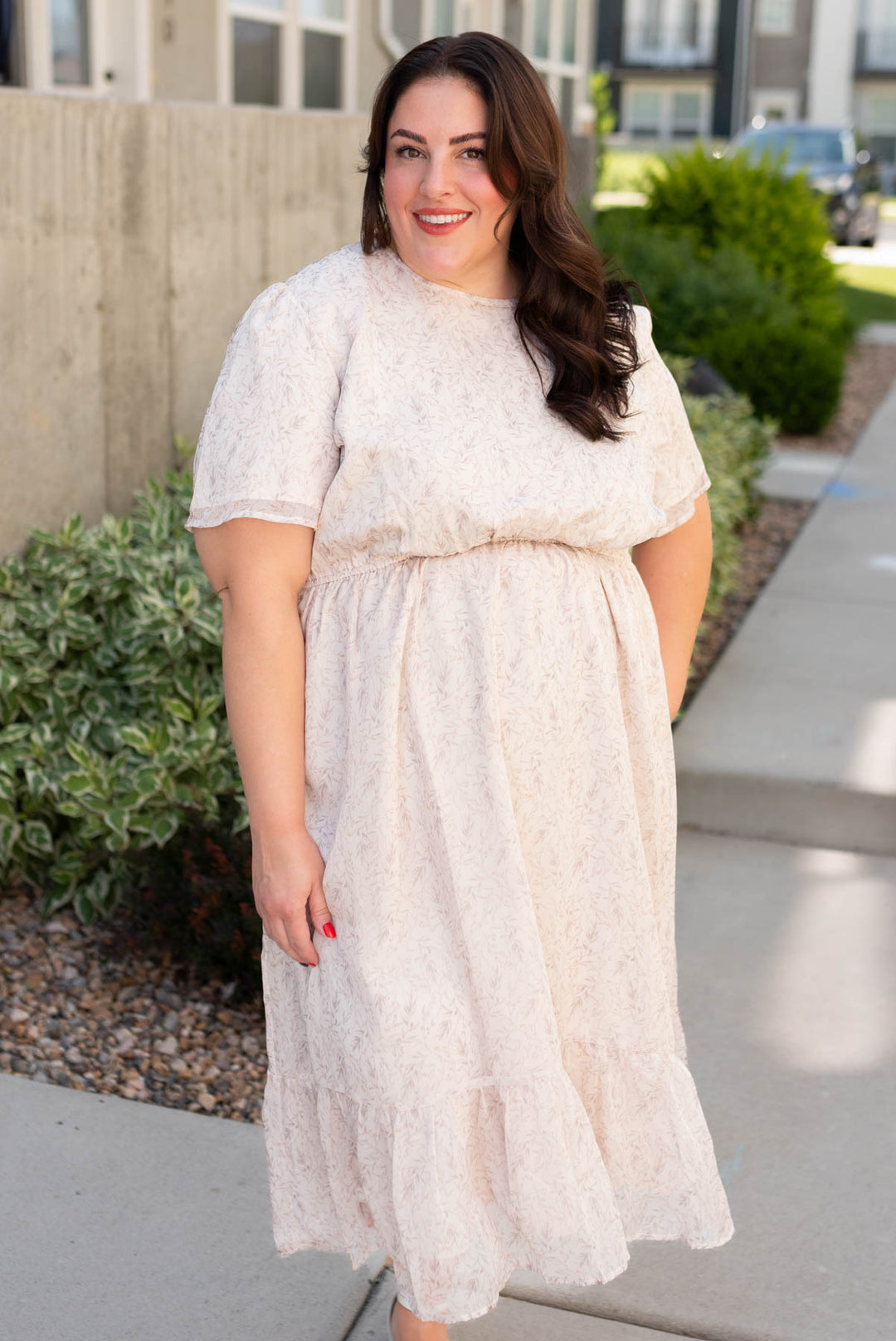 Jasmine Beige Floral Midi Dress Tea N Rose  Lena Layne