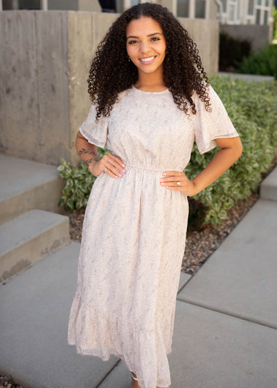 Short sleeve beige floral dress