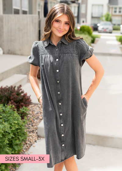 Black button down dress with pockets