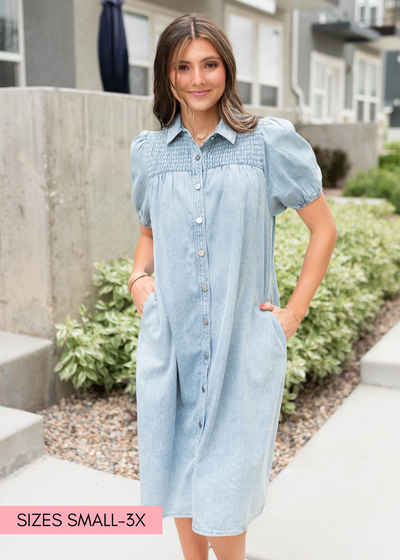 Denim button down dress with collar