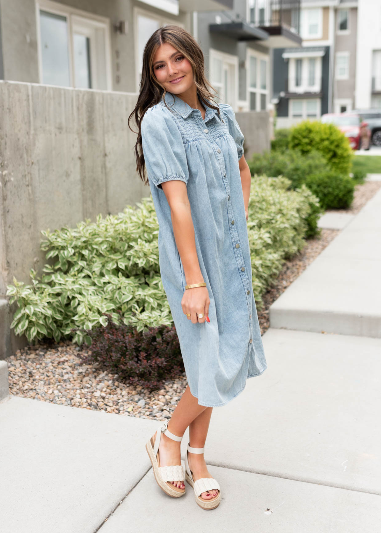 Denim button down dress