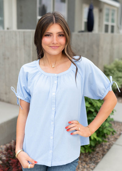Short sleeve blue mini checkered top