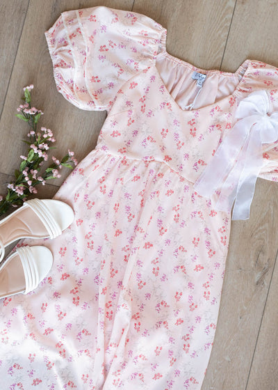 Flat layout of the blush floral dress