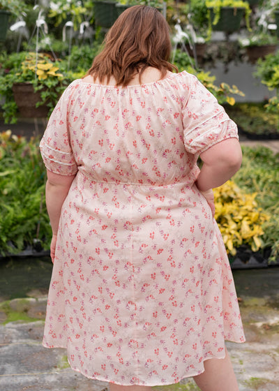 Back view of the blush floral dress in plus size