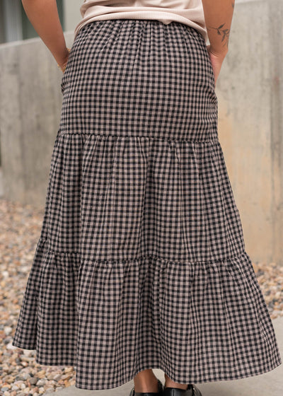 Back view of the black gingham skirt