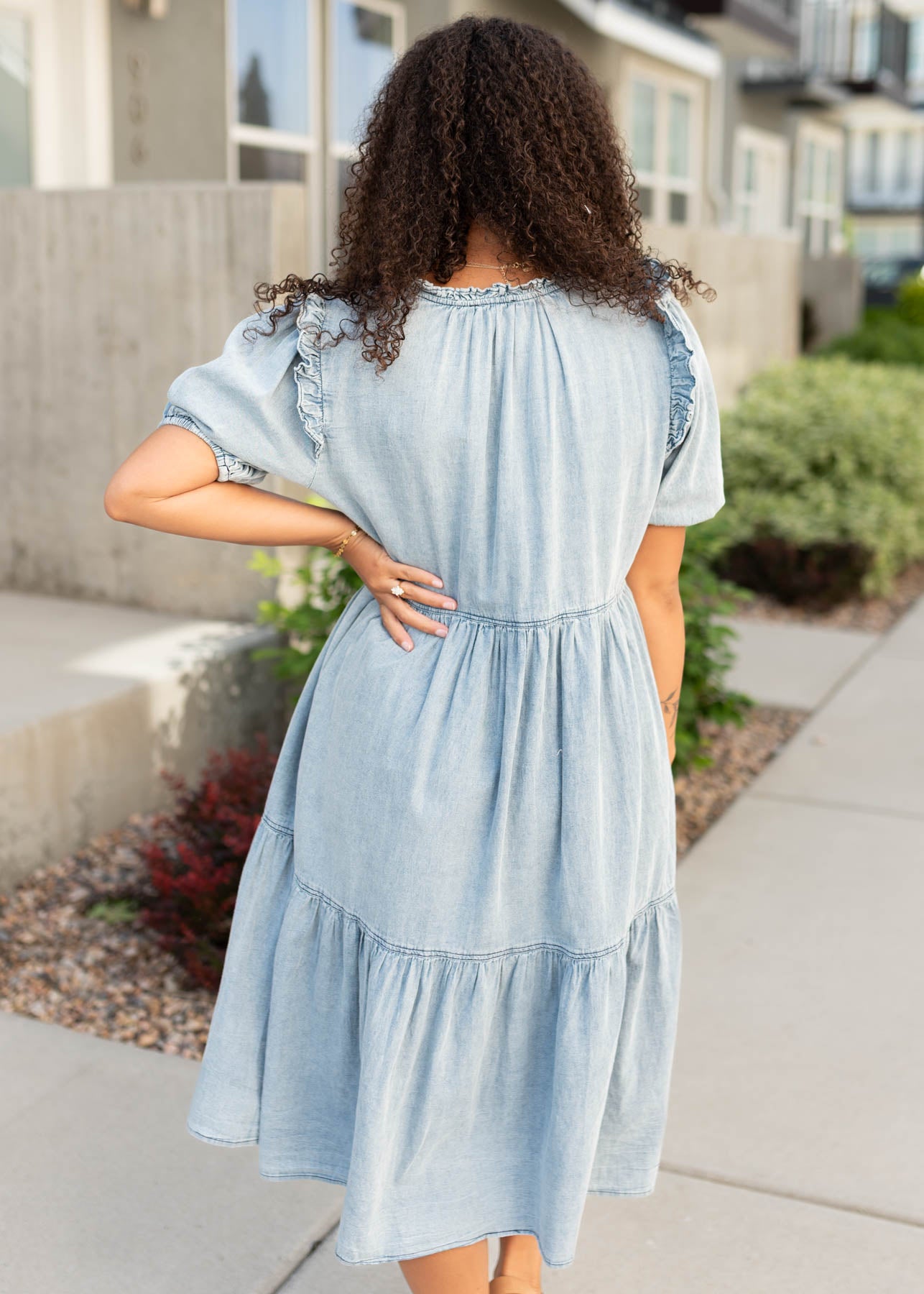 Back view of the chambray button down dress