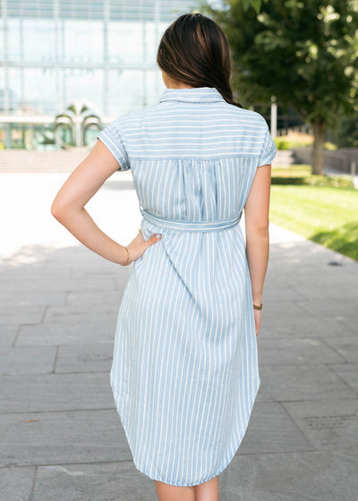 Back view of the chambray striped dress
