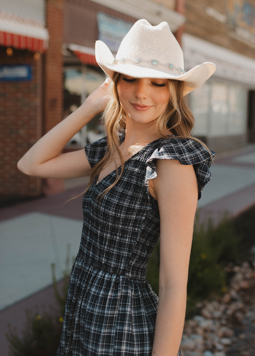 Joan Navy Plaid Tiered Dress | Lena Layne