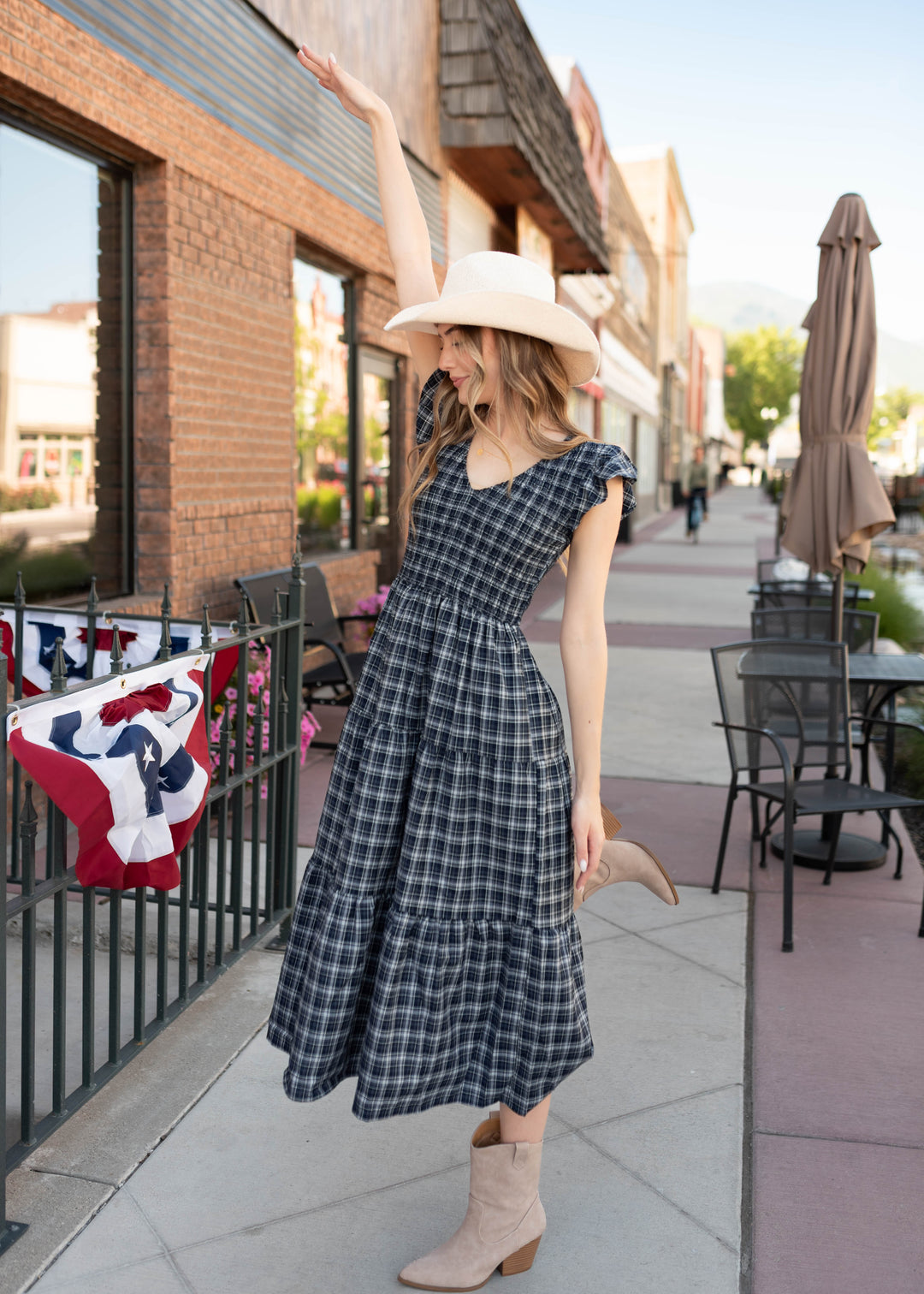 Joan Navy Plaid Tiered Dress | Lena Layne