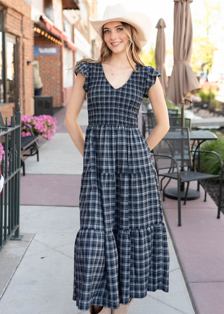 ワンピース Uhr Checkered Tiered Dress 5-6y Joan Navy Plaid Tiered Dress | Lena Layne