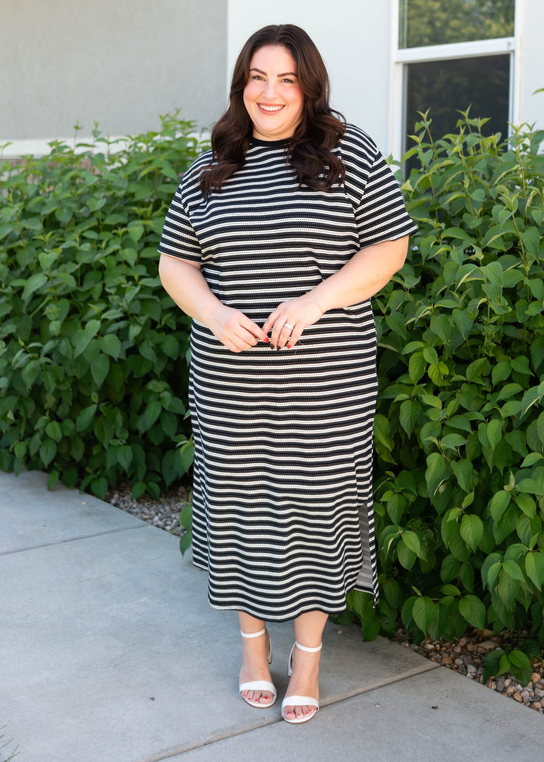 Joanelle Black Striped T-Shirt Midi Dress Polagram  Lena Layne