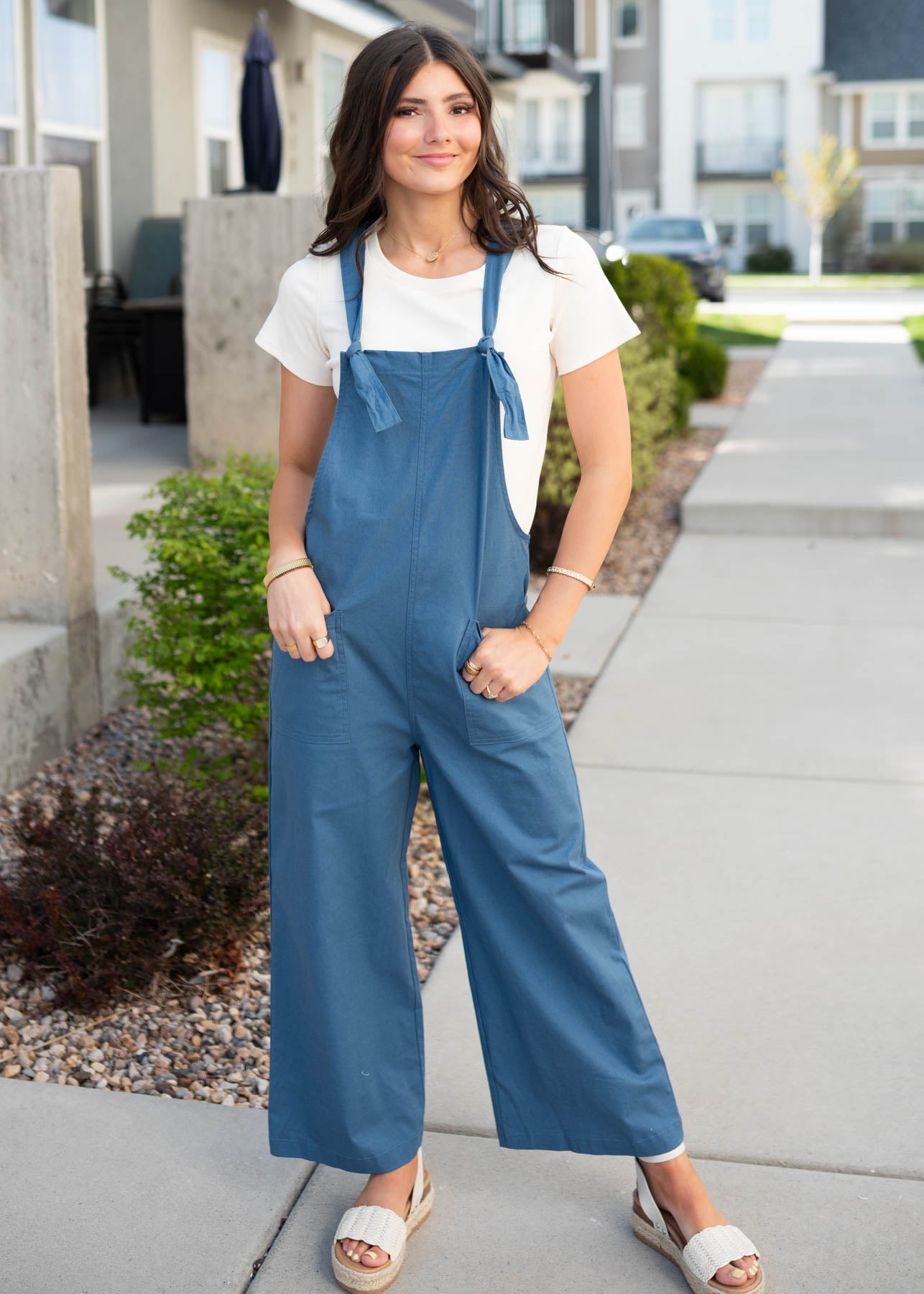 Dusty blue knot strap overall