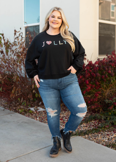 Plus size rhinestone crewneck