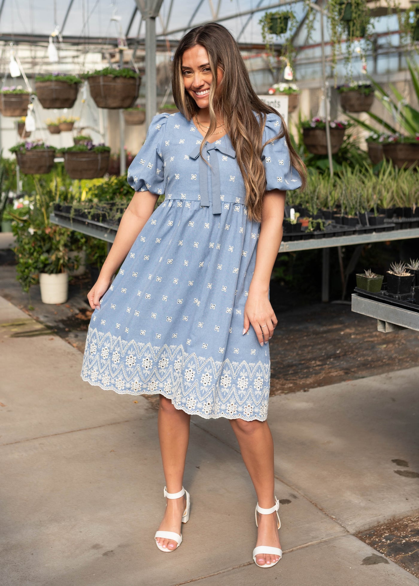 Jordyn Blue Eyelet Dress with Pockets | Lena & Lou Exclusive