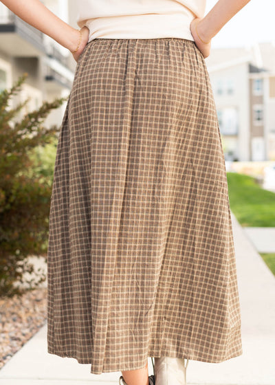 Back view of the olive plaid skirt
