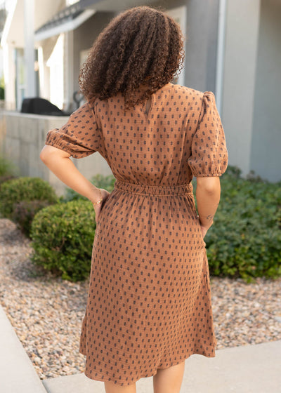 Back view of the modest  nutmeg textured dress