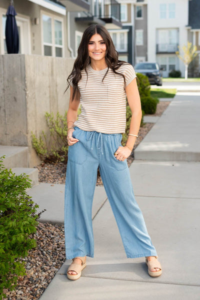 Joy Light Brown Striped Knitted Top