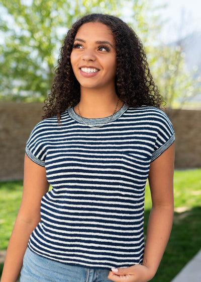 Navy striped knitted top