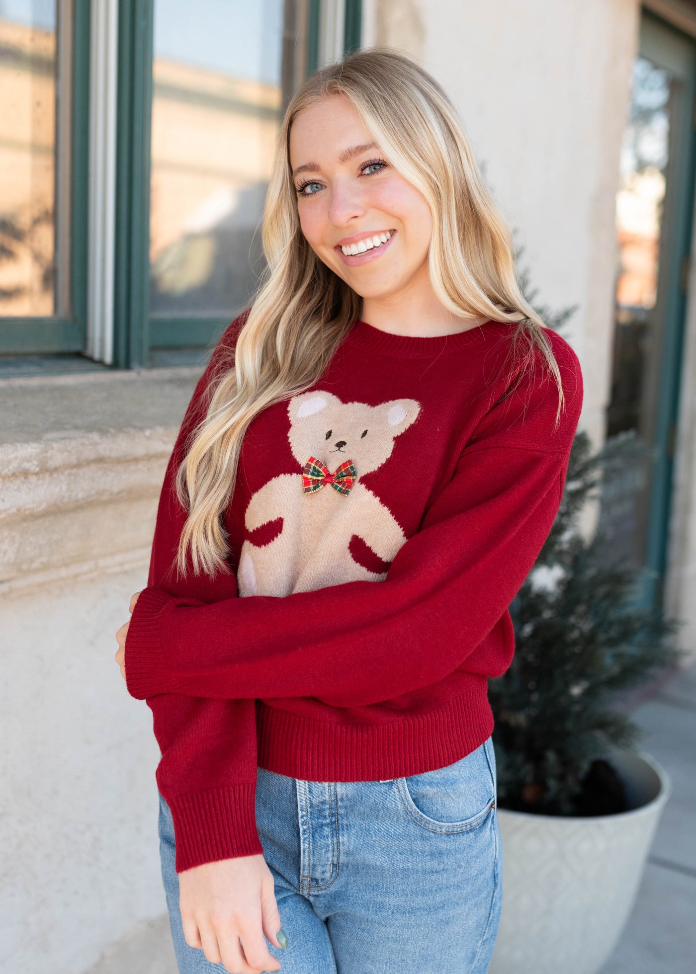 Joyce Red Teddy Bear Sweater