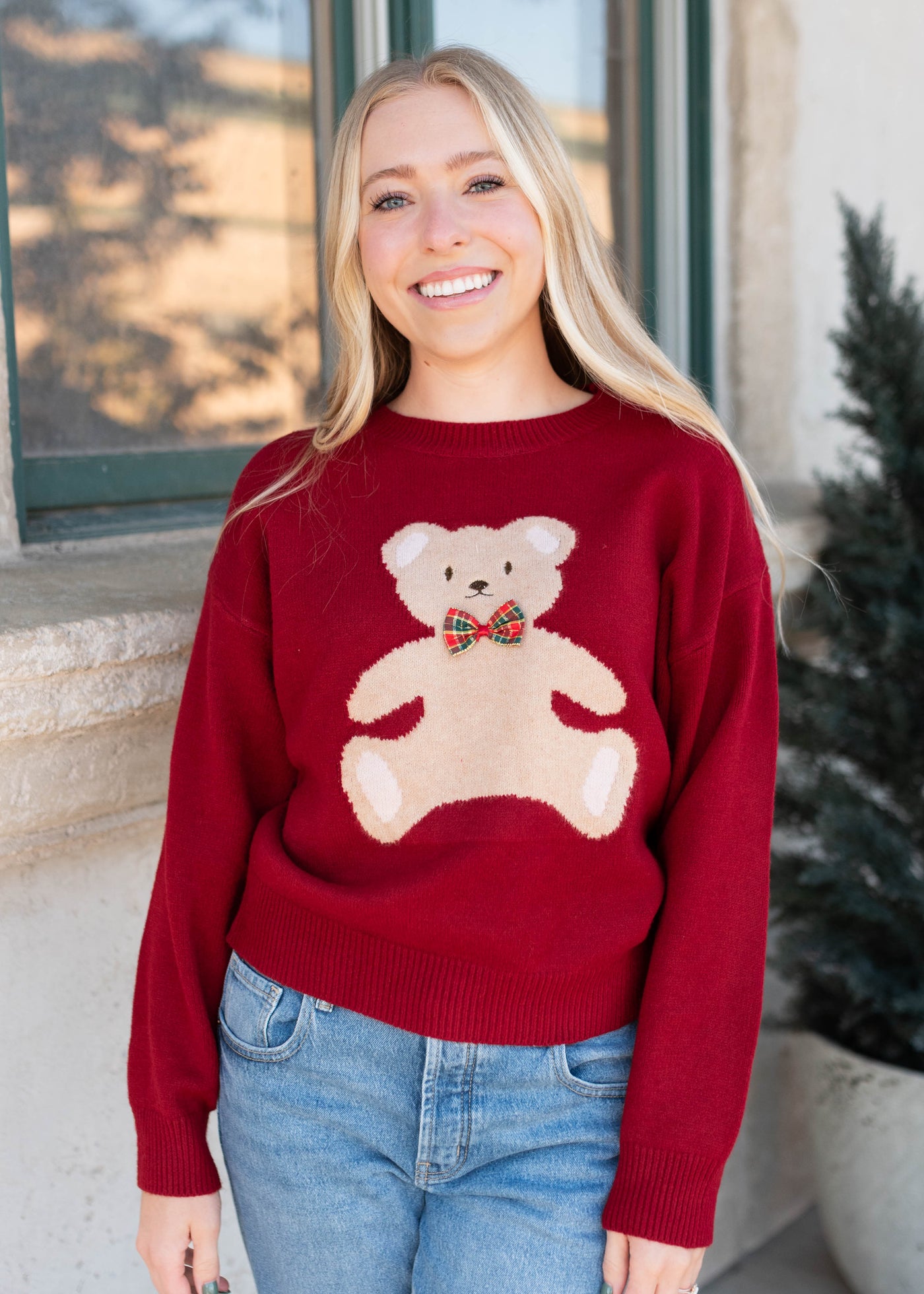 Joyce Red Teddy Bear Sweater