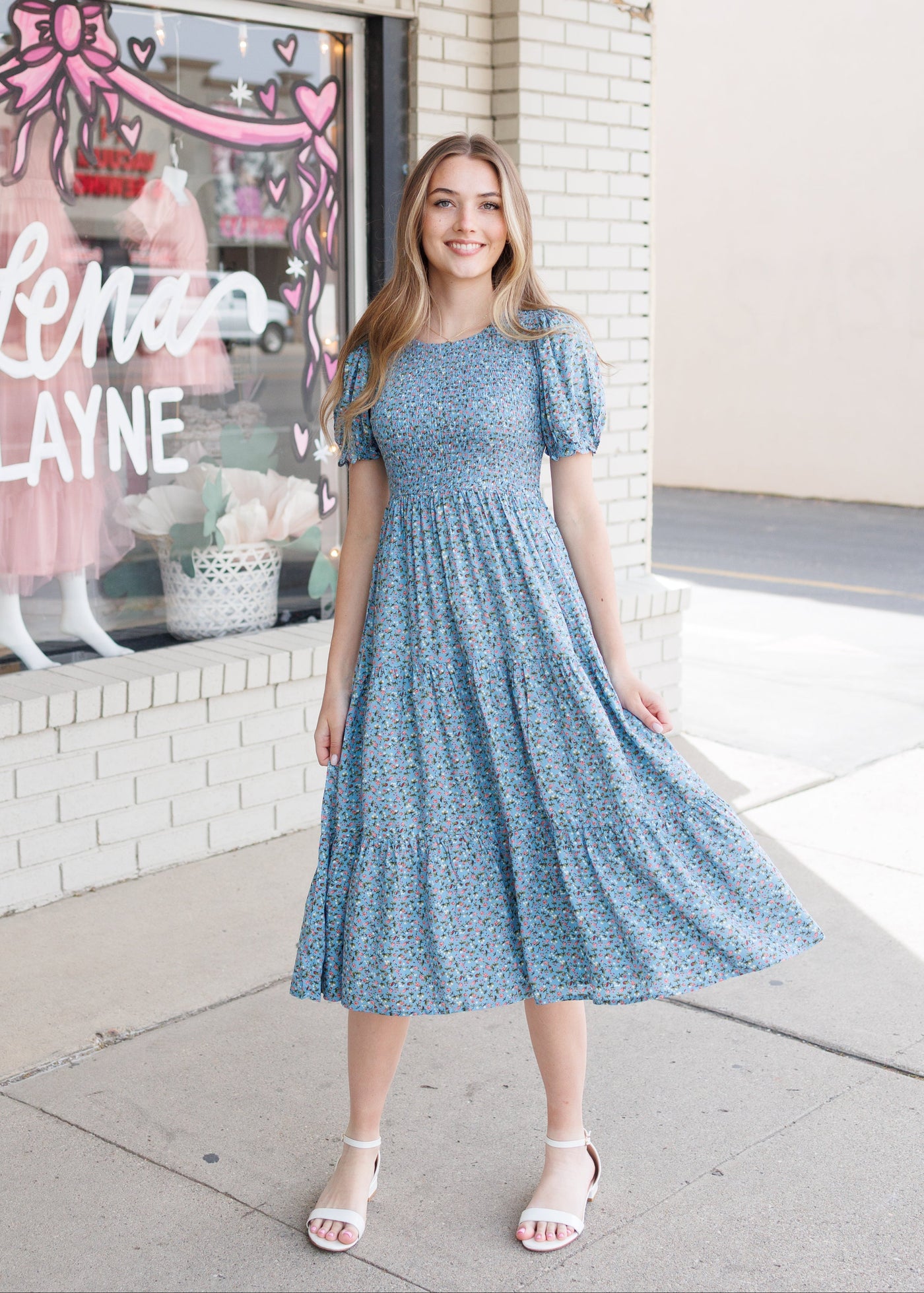 blue floral smocked dress Toperth Blue Floral Smocked Tie-Strap Maxi Dress  Toperth