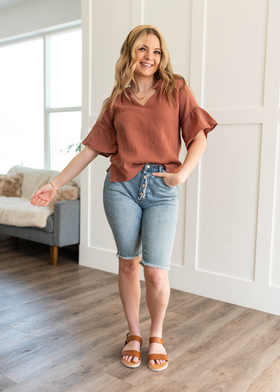 Short sleeve terracotta blouse