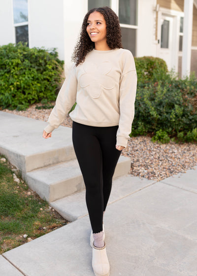 Juliette Taupe Flower Pullover
