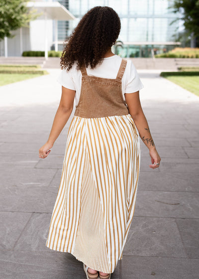 June Light Mocha Striped Overall Dress
