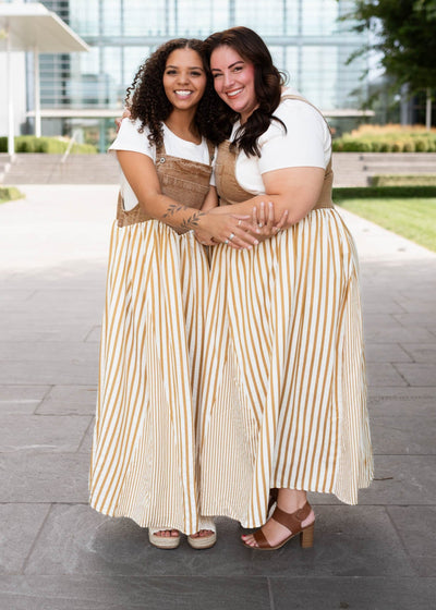 June Light Mocha Striped Overall Dress