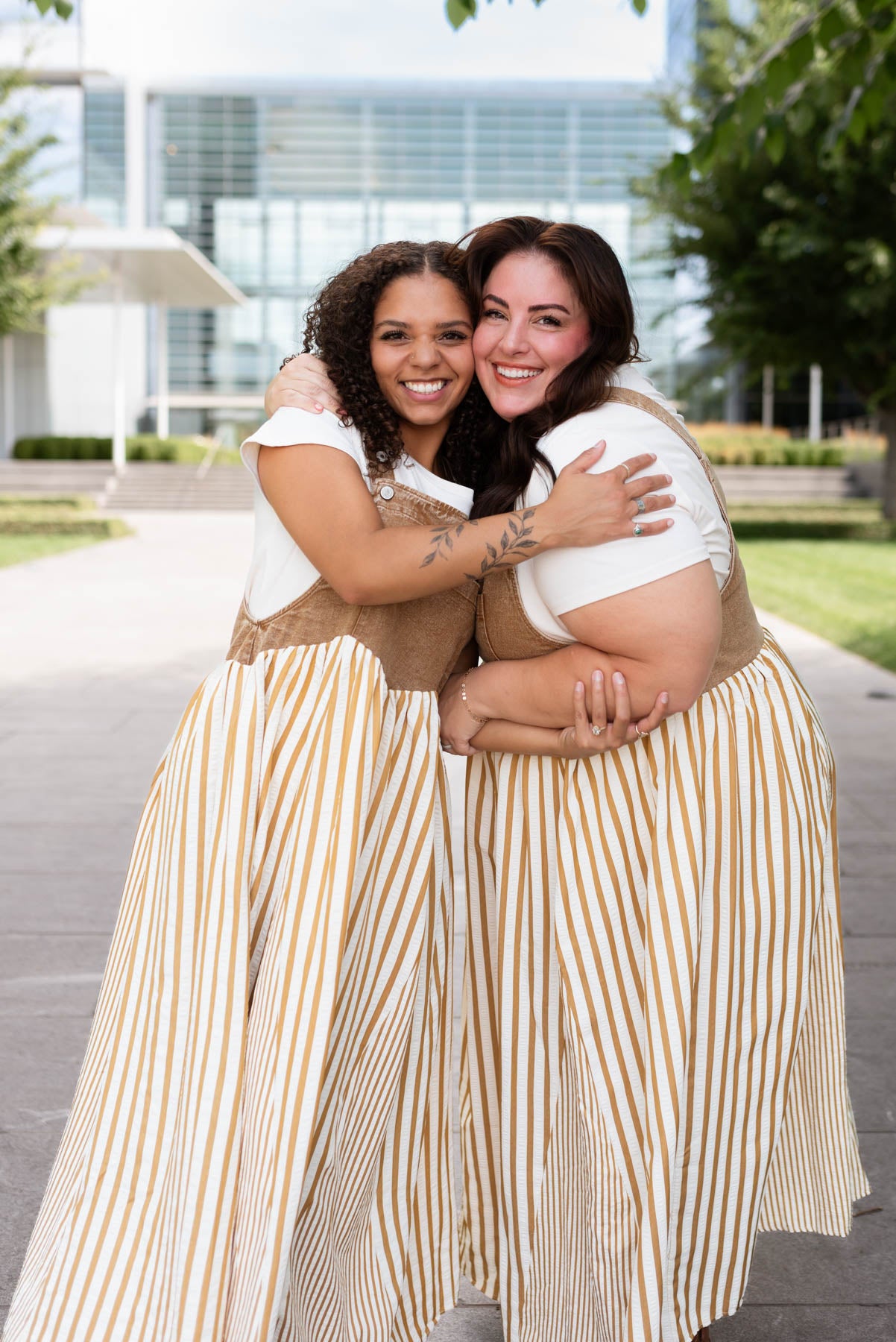 June Light Mocha Striped Overall Dress