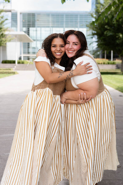 June Light Mocha Striped Overall Dress