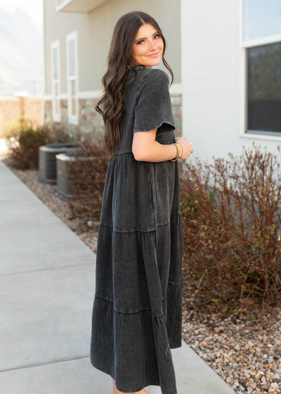 Side view of the black cotton dress